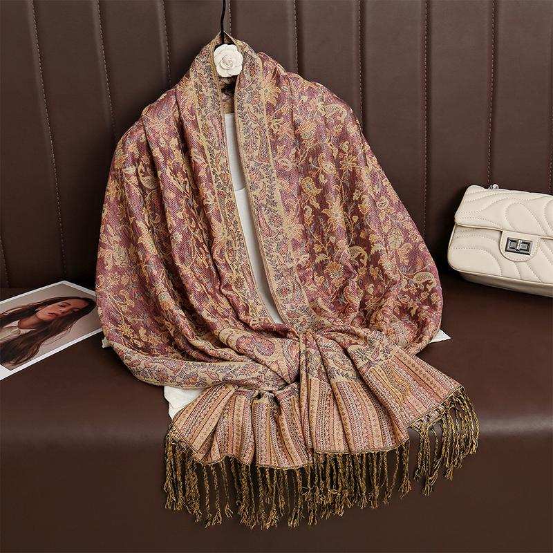 Paisley Pashmina Shawl Scarf Women Jacquard Cashew Printed Scarves Flowers Borders Female Tassel Blanket Wraps Ethnic Shawls