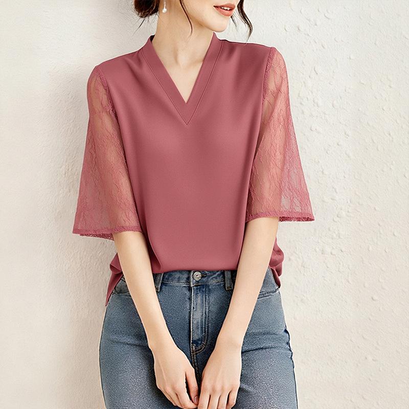 ZANZEA Women Casual V-Neck Lace Splice 3/4 Sleeve Blouse