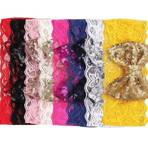 Barn Baby Girl Paljett Spets Bowknot Hårband Blinkande Turban Pannband Pannband