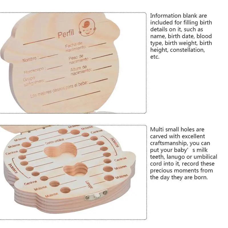 1pc-Baby Tooth Box Spanish Wooden Kids Milk Teeth Organizer Storage Boys Girls Baby Souvenirs Gifts Keepsakes