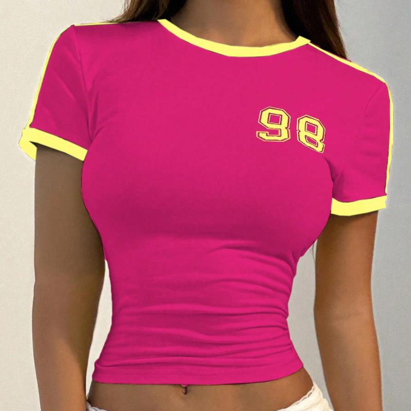 European and American Women's Round Neck Digital Printed Crop Top T-shirt