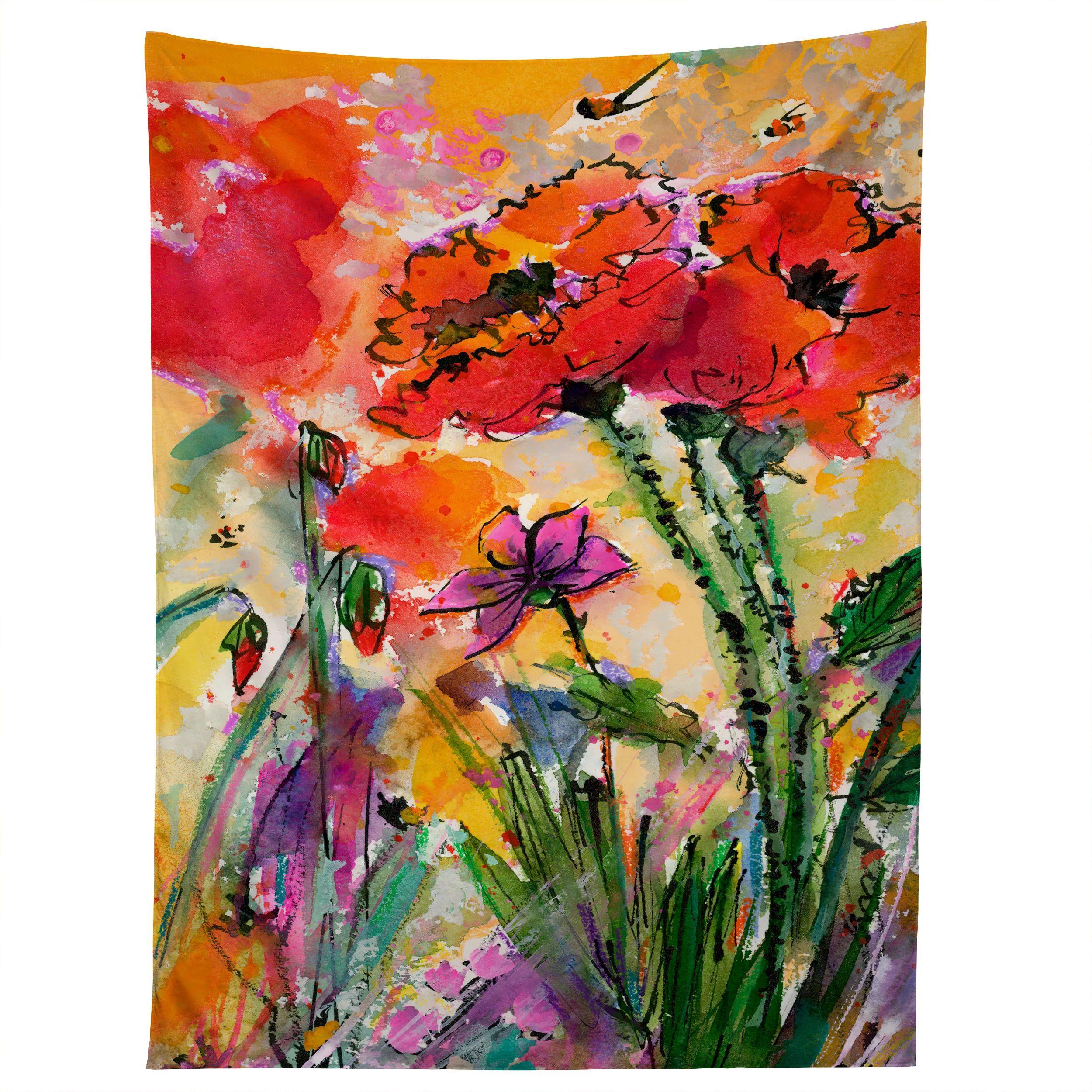 Tapestry of red poppies and bees 75x100 чёрный