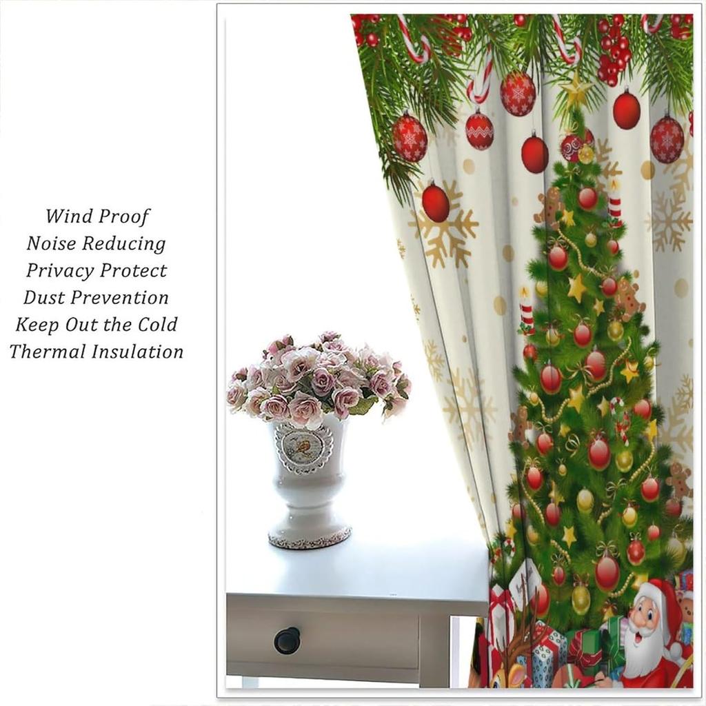 Christmas Window Curtain, Santa Claus Xmas Tree Snowflake Window Treatments for Bedroom Living Room New Year Party Home Decor