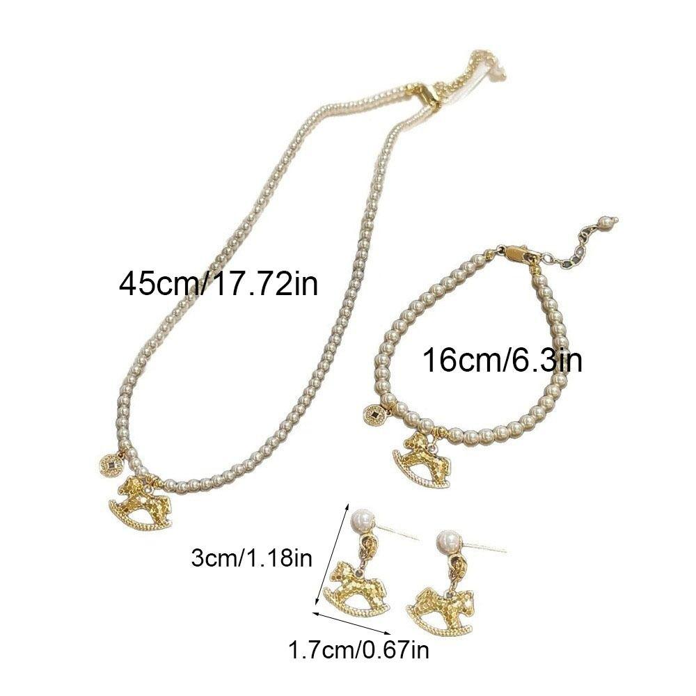 Pearl Zircon Horse Pendant Necklace Fashion Jewelry Trojans Earrings Cute Drop Earrings  For Girl