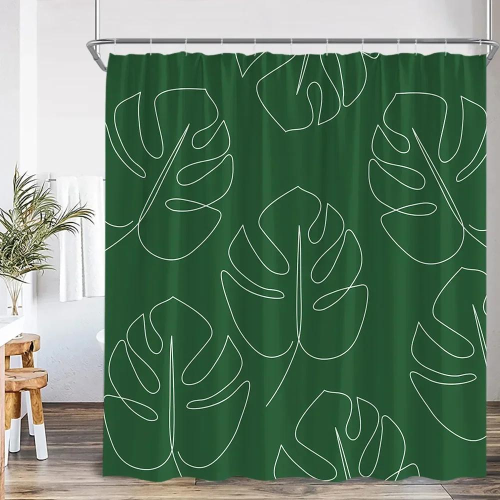 Modern Simple Tropical Leaves Shower Curtain Monstera Palm Leaf Greening Bathroom Decorative Polyster Shower Curtain With Hook