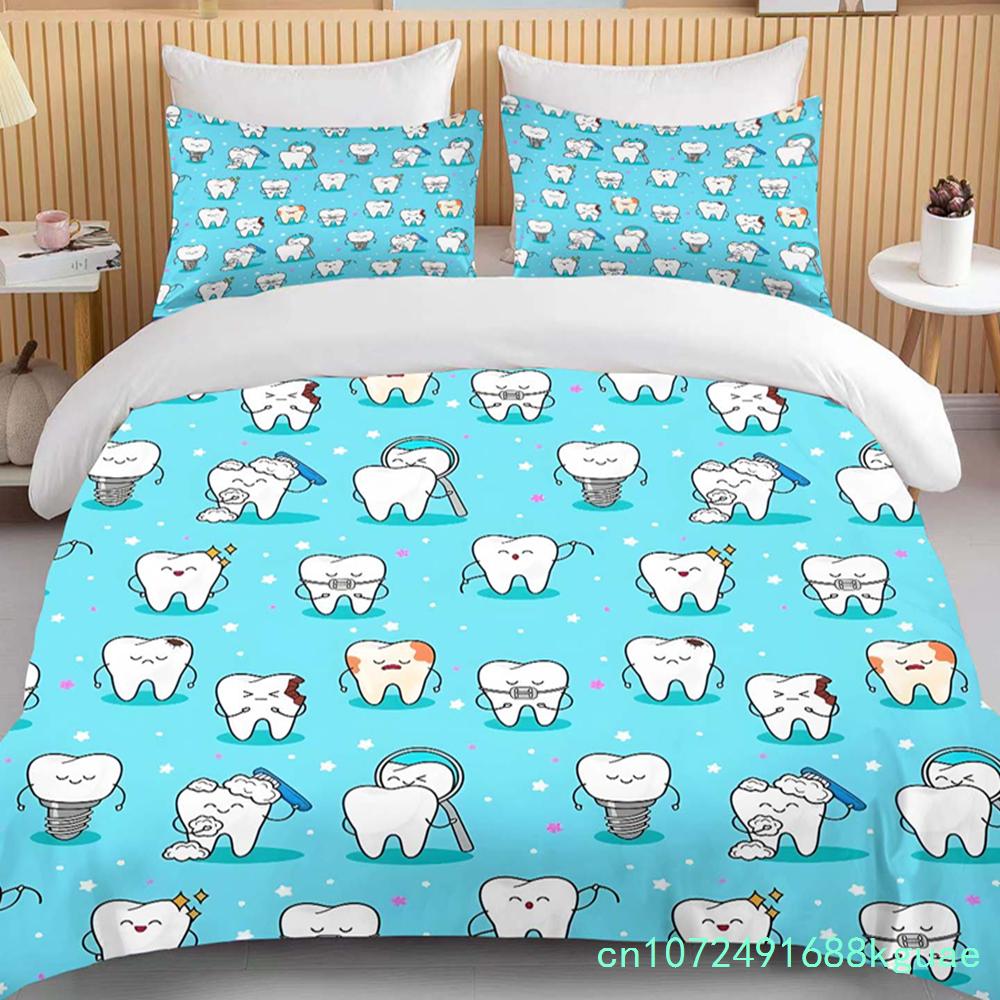 Cute Cartoon Teeth Print Bedding Set Duvet Cover 1 Duvet Cover 2 Pillowcases Adult And Children Bedding Set Luxury Bed Cover Set