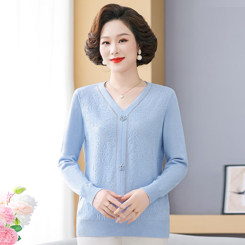 Maglione a maglia alla moda per donna di mezza età e anziana - Primavera/Autunno 2026 - Top a strato base che copre la pancia
