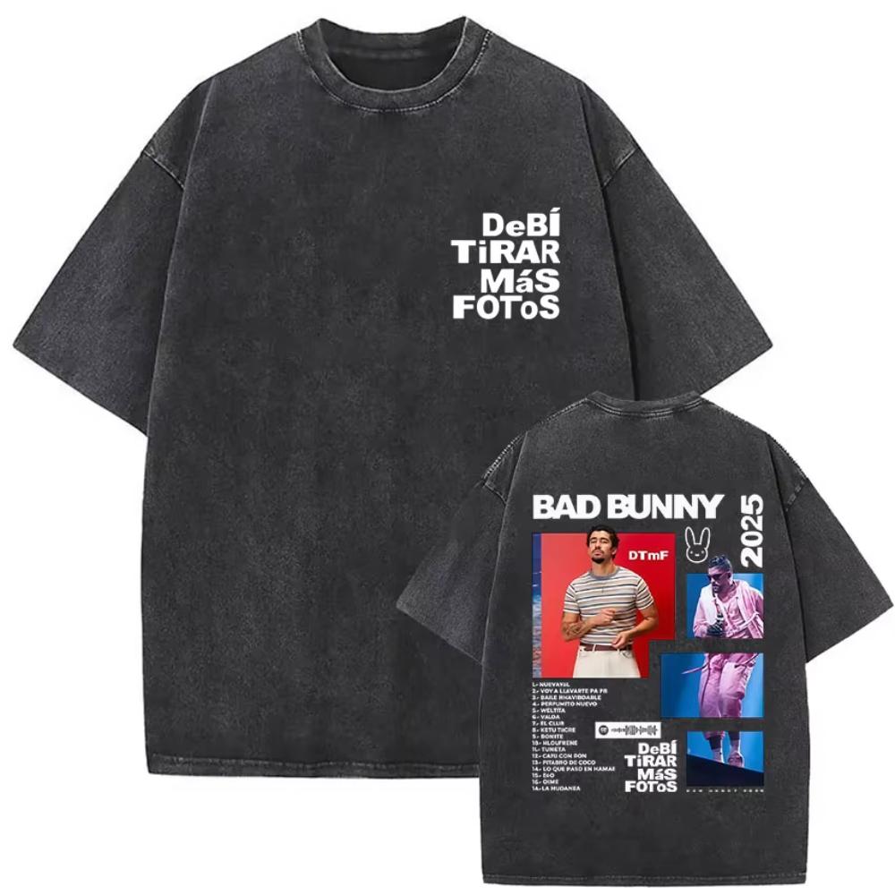s Vintage Washed Bad Bunny Album T Shirt Mens Gothic Hip Hop Short Sleeve Tshirts Pop Fashion Casual Tshirt Streetwear