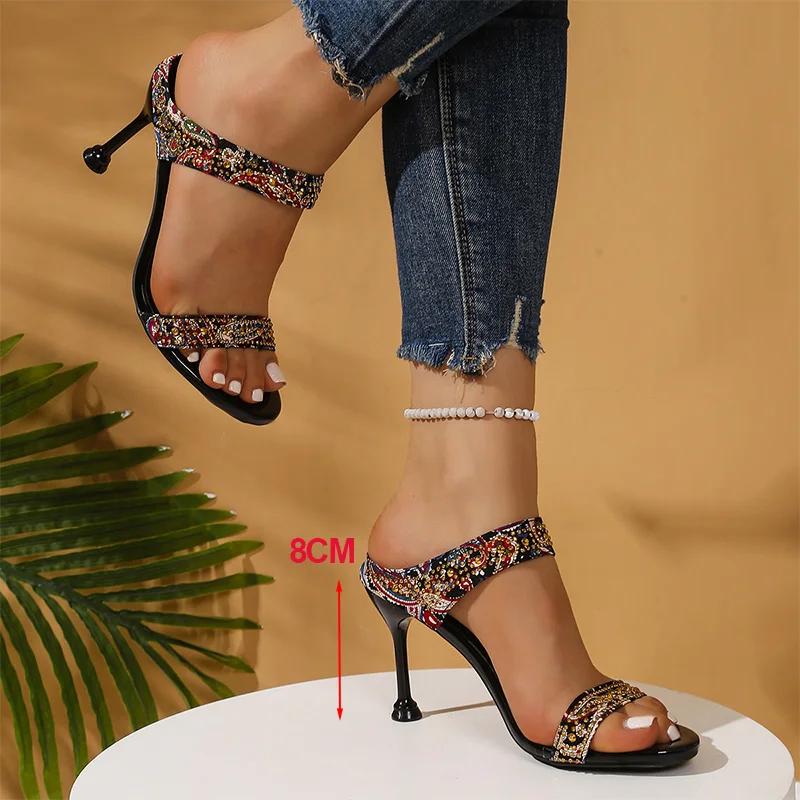 Shiny Crystal High Heels Sandals for Women Plus Size Light Comfort Mixed Colors Slippers 2026 Summer Casual Thin Heeled