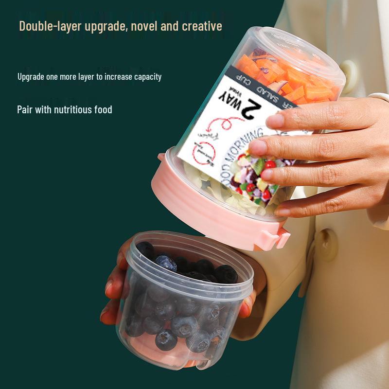Mason Jar Breakfast Salad Cup with Lid and Fork - Portable Fruit & Veggie Light Meal Yogurt Cup