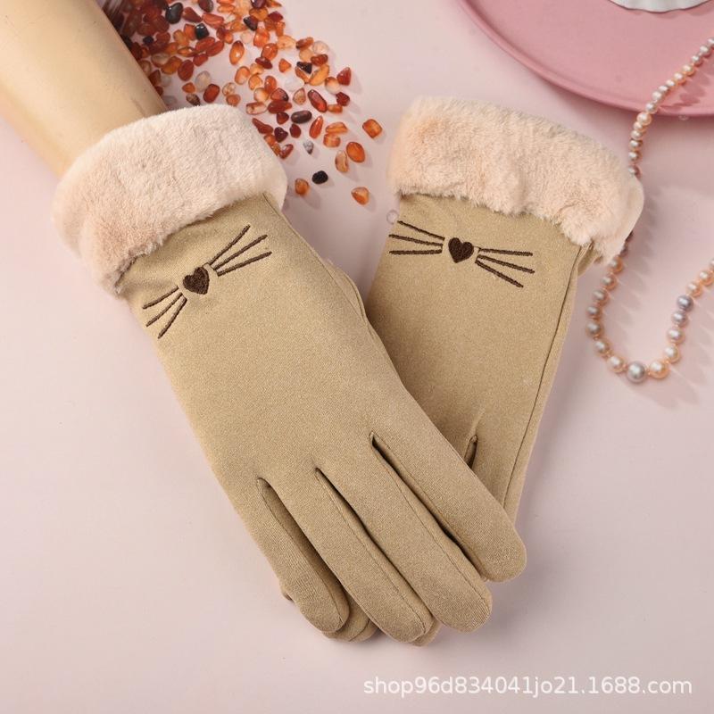Autumn and Winter Velvet Thermal Gloves Women's German Velvet Korean Version Outdoor Riding Driving Electric Vehicle Sports Gloves