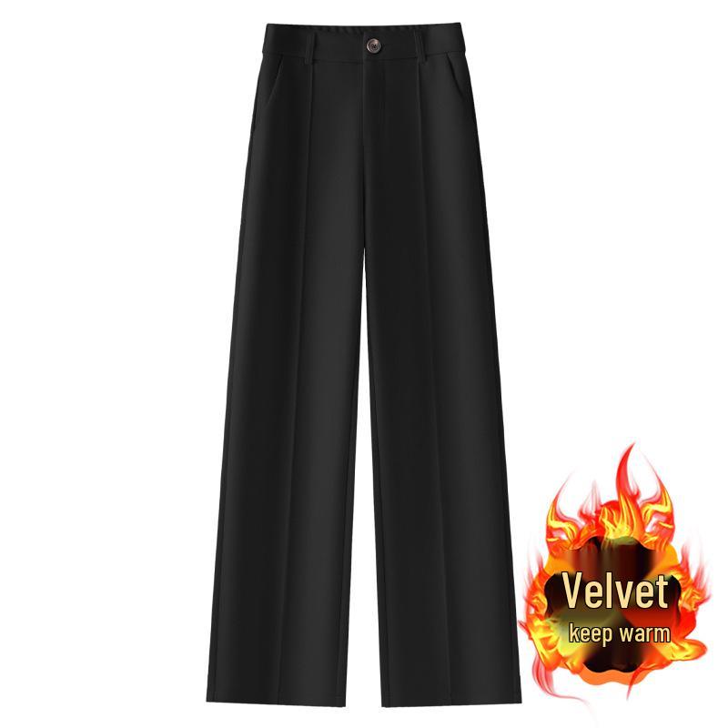 

Beige Fleece-Lined Wide-Leg Woolen Pants for Women - New 2024 Autumn/Winter Collection S чёрный