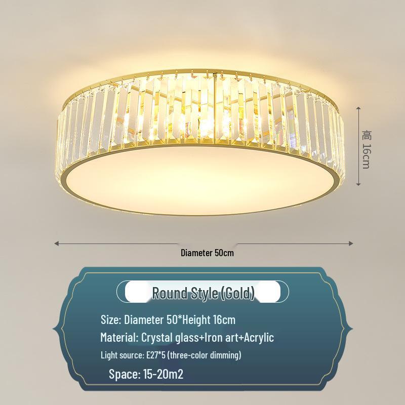 Modern Minimalist Round LED Crystal Ceiling Light for Bedroom, Living Room, Dining Room, and Study
