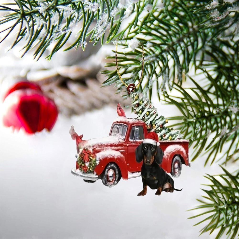 Funny Acrylic Dachshund Dog Pendant Cartoon Hangeable Car Rear View Mirror Pendant Craft Dog Christmas Tree Ornament Christmas
