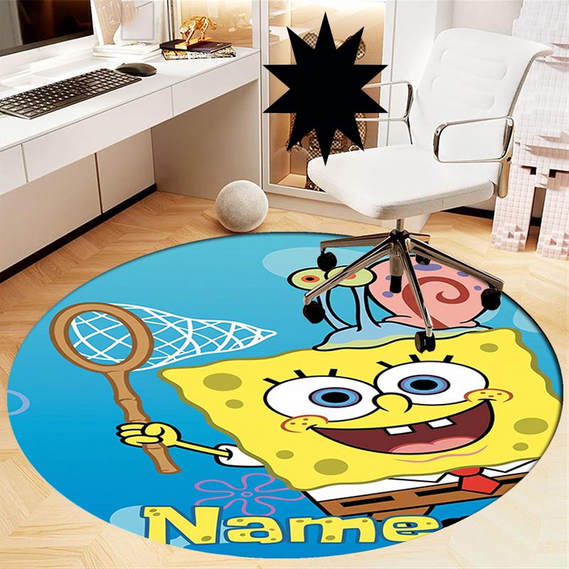 Custom Name SpongeBob SquarePants Printed Round Rug Carpet Chair Rug Area Rug Entryway Doormats,for Office Chair Living Room Bedroom Kitchen Room.