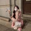 Gentle Wind Tea Break French Platycodon Lotus Leaf Edge Long Dress with Waist Split Square Neck Temperament Chiffon Floral Dress Summer