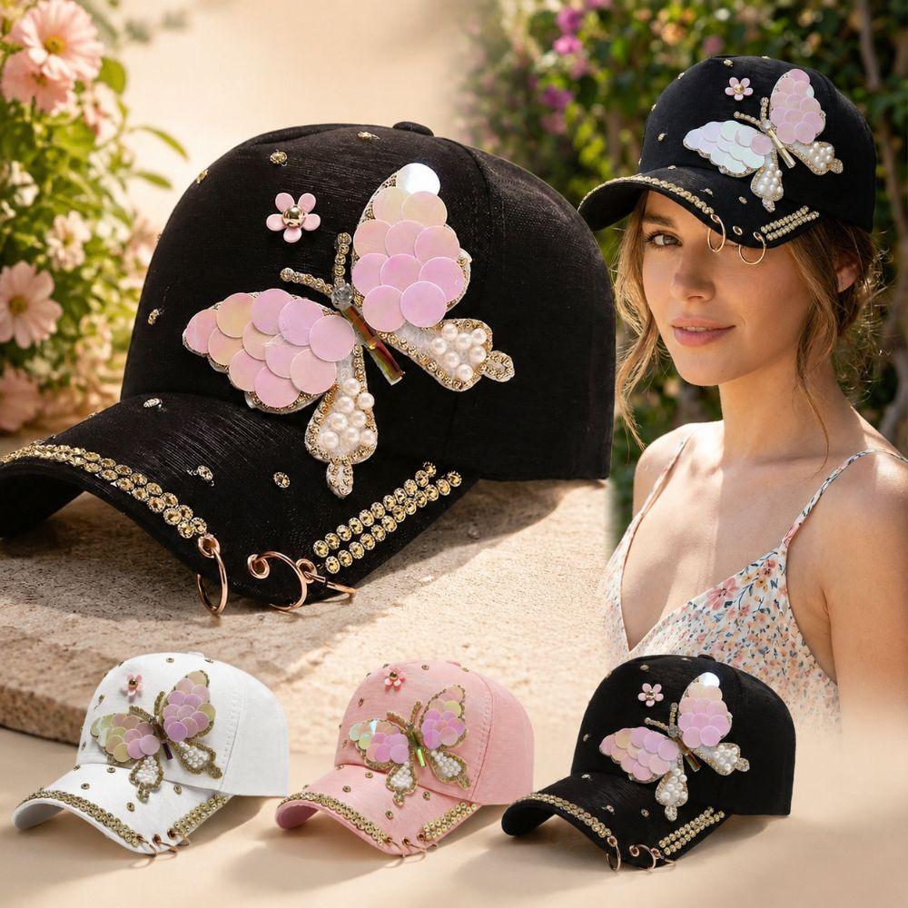 Sequined Butterfly Shiny Baseball Cap Versatile Peaked Cap Fashion Women's Sun Hat Summer Spring