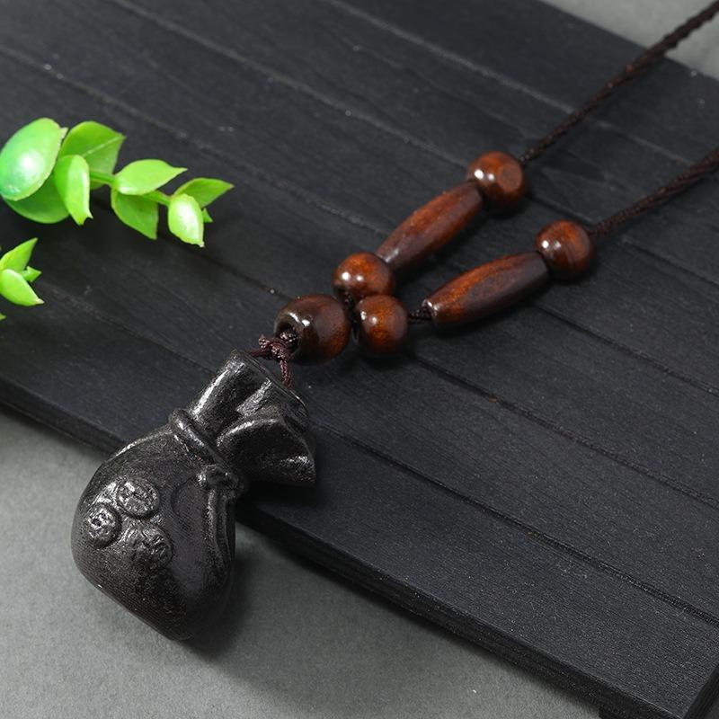 Hand-carved Mahogany Necklace Retro Femininity Long Autumn and Winter Sweater Chain Cotton and Linen Accessories