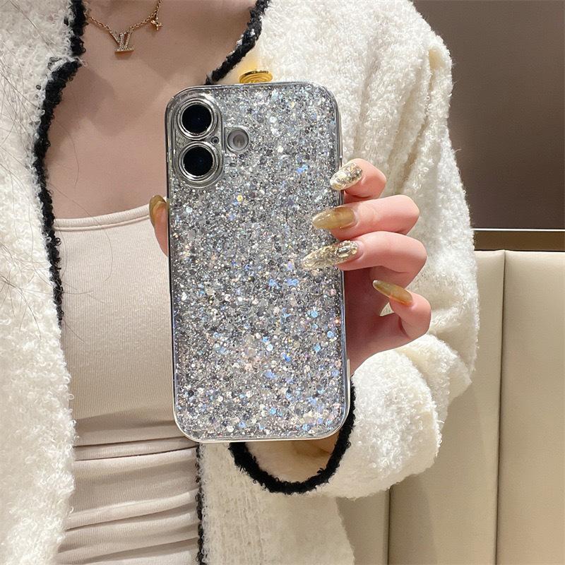 

Роскошный чехол для мобильного телефона с блестками и пайетками для IPhone17promax Эпоксидный для Apple 15pro Женский Серебристый 14 For iPhone 17Pro
