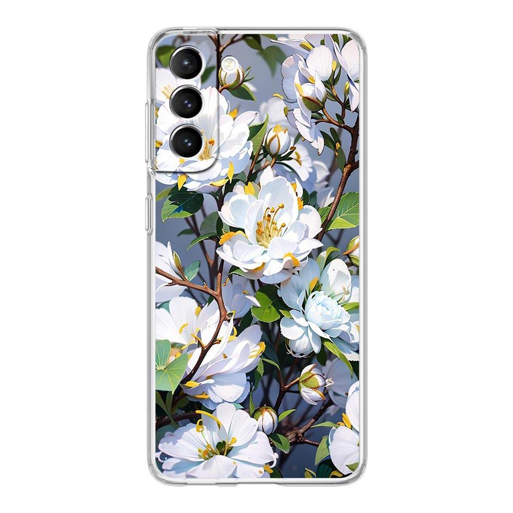Cherry Blossom Tree Phone Case For Samsung Galaxy S24 S23 S22 S20 Ultra S21 FE 5G S10 S9 Plus S10E S8 Soft Silicone Clear Cover