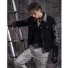 Mens Punk Style Washed Denim Jacket With Letter Print Loose Fit Casual Outerwear Black