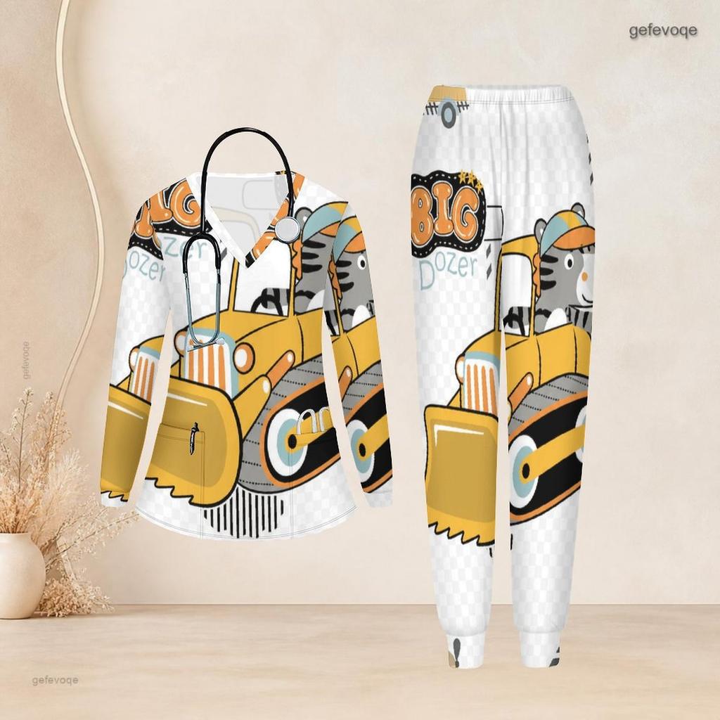 Conjunto de Uniforme de Enfermera para Mujer Tallas Grandes Cuello en V Manga Larga Estampado Patriótico Águila Calva Vintage