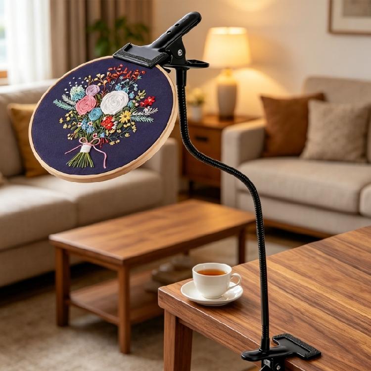 Metal Stitching Support Stand with Flexible Gooseneck and Table Clamp Embroidery Hoop Holder for Needlepoint Projects