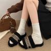 Korean version of Xiaoxiangfeng fluffy slippers women's outer wear 2025 autumn and winter new velvet warm flat bottom embroidered one-character cott