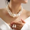 Round Beaded Choker Artificial Crystal Chain Necklace Earrings Set Party