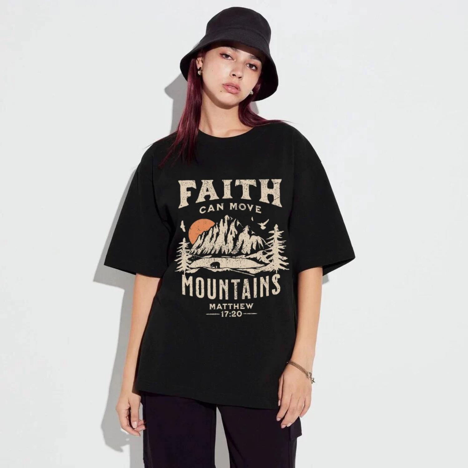 

Faith Can Move Mountain T Shirt Short Sleeve Loose Botanical Tshirt Vintage Cottagecore Clothes Women Retro Aesthetic T-Shirts XXXXXL чорний