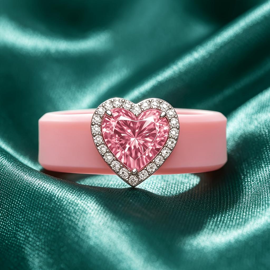 Eleganter Rosa Silikonring Funkelndes Rosa Herz Zirkonia,Leicht Kratzfest Stapelbar Valentinstagsgeschenk Ring Für Mädchen
