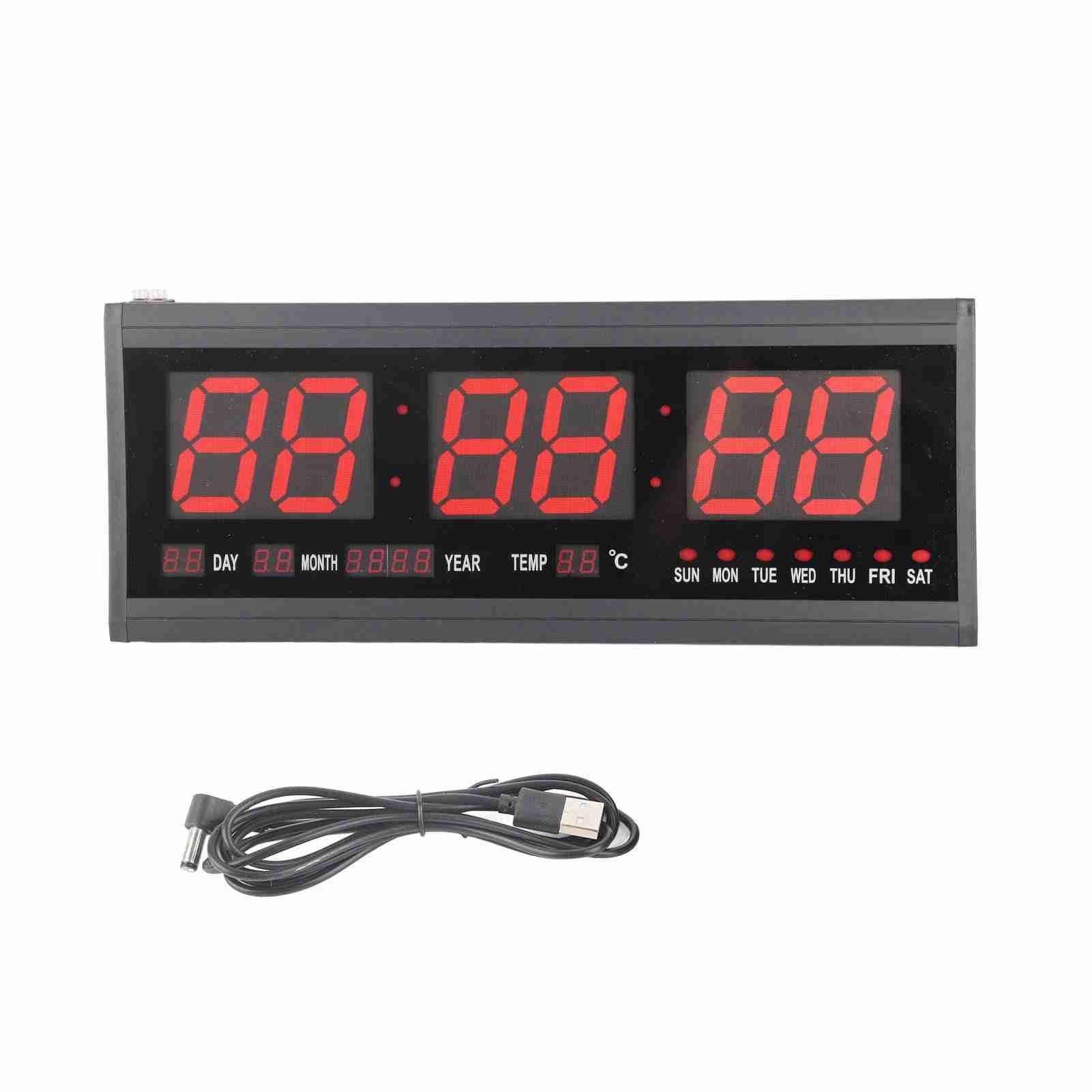 Large Digital LED Wall Timer Battery Clock With Calendar Temperature (Red)