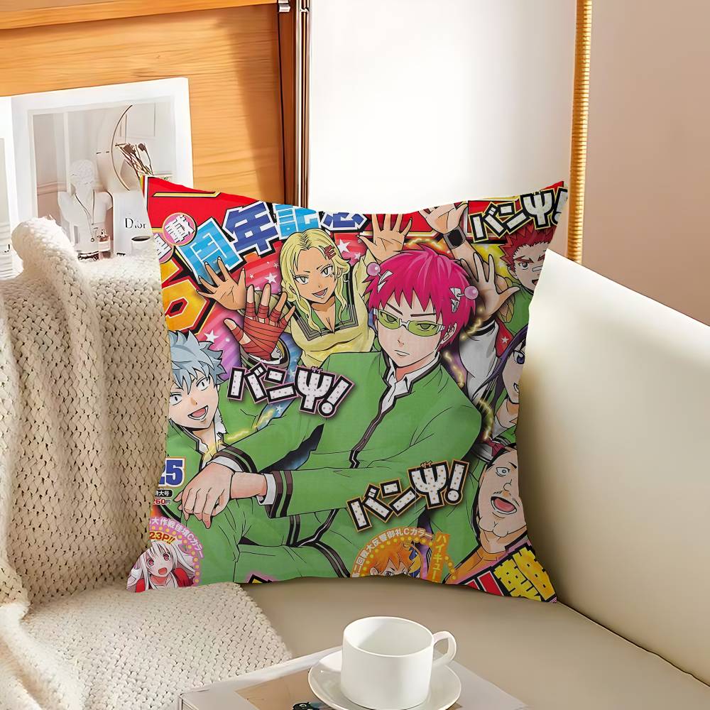 Popular Japanese Anime Saiki Kusuo Cushion Cover Polyester Sofa Cushions Decorative Throw Pillows Home Decoration Pillowcover