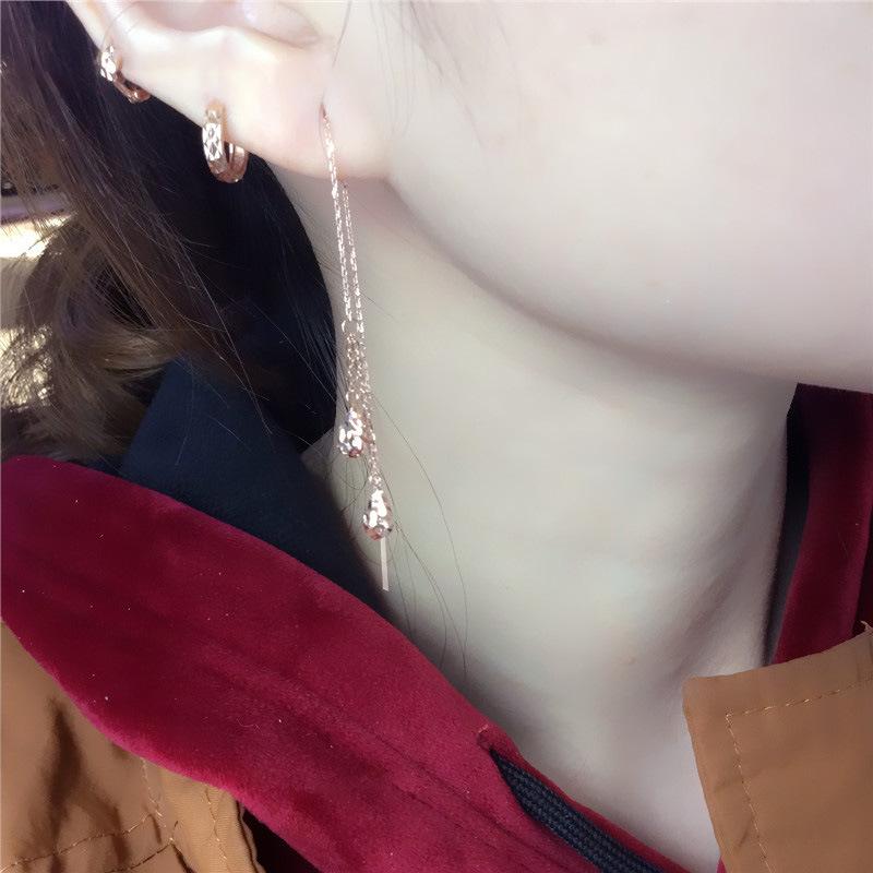 Exquisite Russian Purple Gold Fashionable Exquisite Double Water Drop Earphone Rose Gold Hollow Ball Long Earphone Female