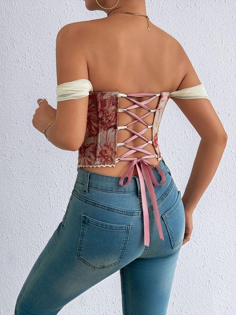 Women's Retro French Jacquard Fishbone Bustier Corset Vest
