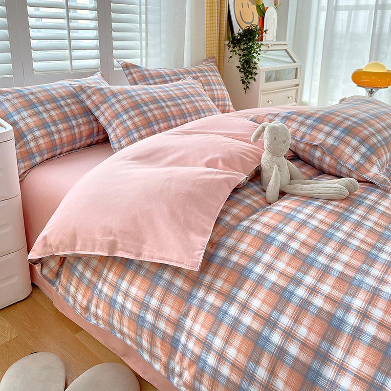 Plaid Striped Bed Sheet Quilt Cover Twill Thickened Quilt Cover Bedding Quilt Cover Three-piece Bed Sheet Set