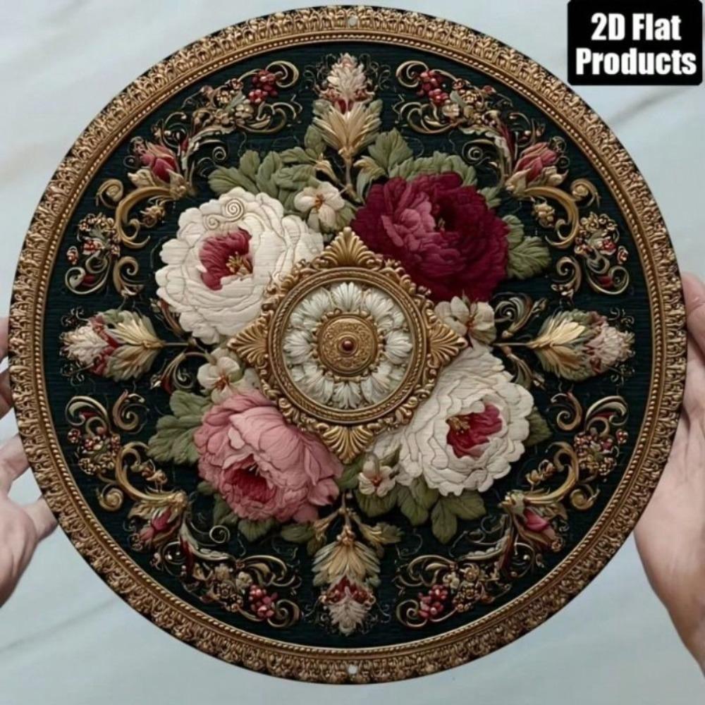 Metal Round Rose Wall Poster, Retro Vintage Living Room Decor