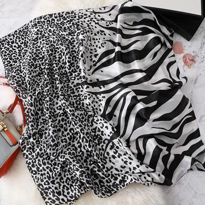 2024 Schöner Tier Leopard Zebra Muster Seidenschal Dame Hochwertiger Druck Schals und Tücher Pashmina Stola Hijab Snood 180*90Cm