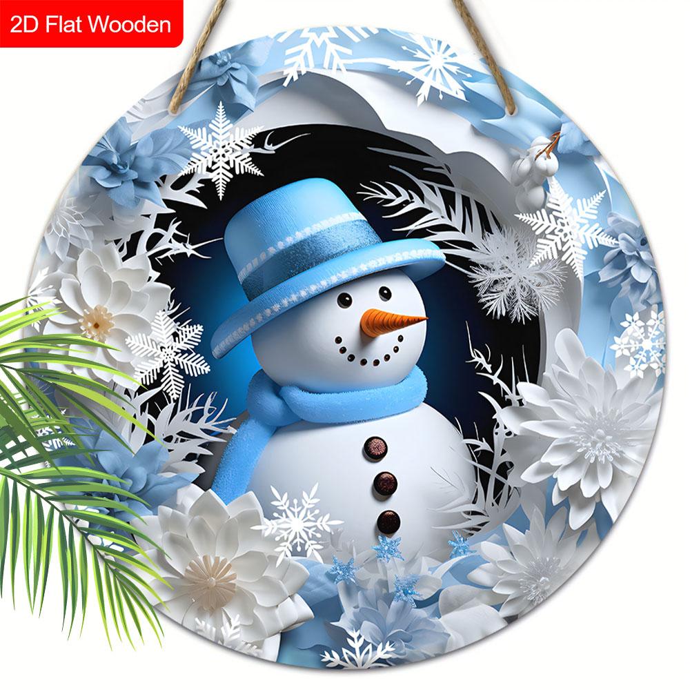

Рождественская деревянная табличка с рисунком снеговика - Круглая табличка Navidad для входной двери, двора, настенный декор - Идеальное рождественское украшение 20cm/7.87in синий