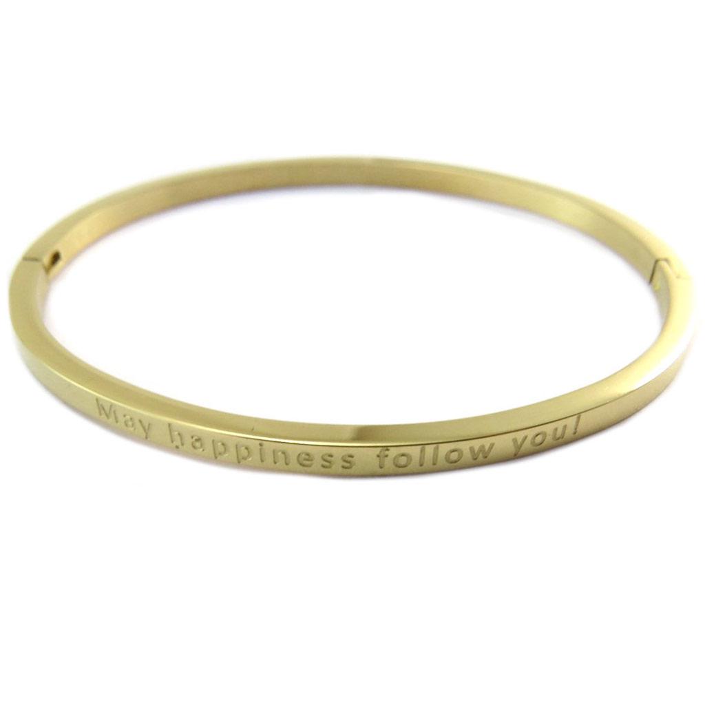 Les Trésors De Lily [P4854] - Gold Steel Bracelet 'Messages' (May Happiness Follow You!) - 3 Mm
