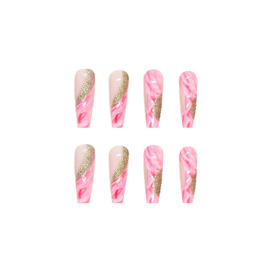 24pcs Long Ballet Nails Dyed And Spliced Nails Removable Ultra-thin Nails 10ml