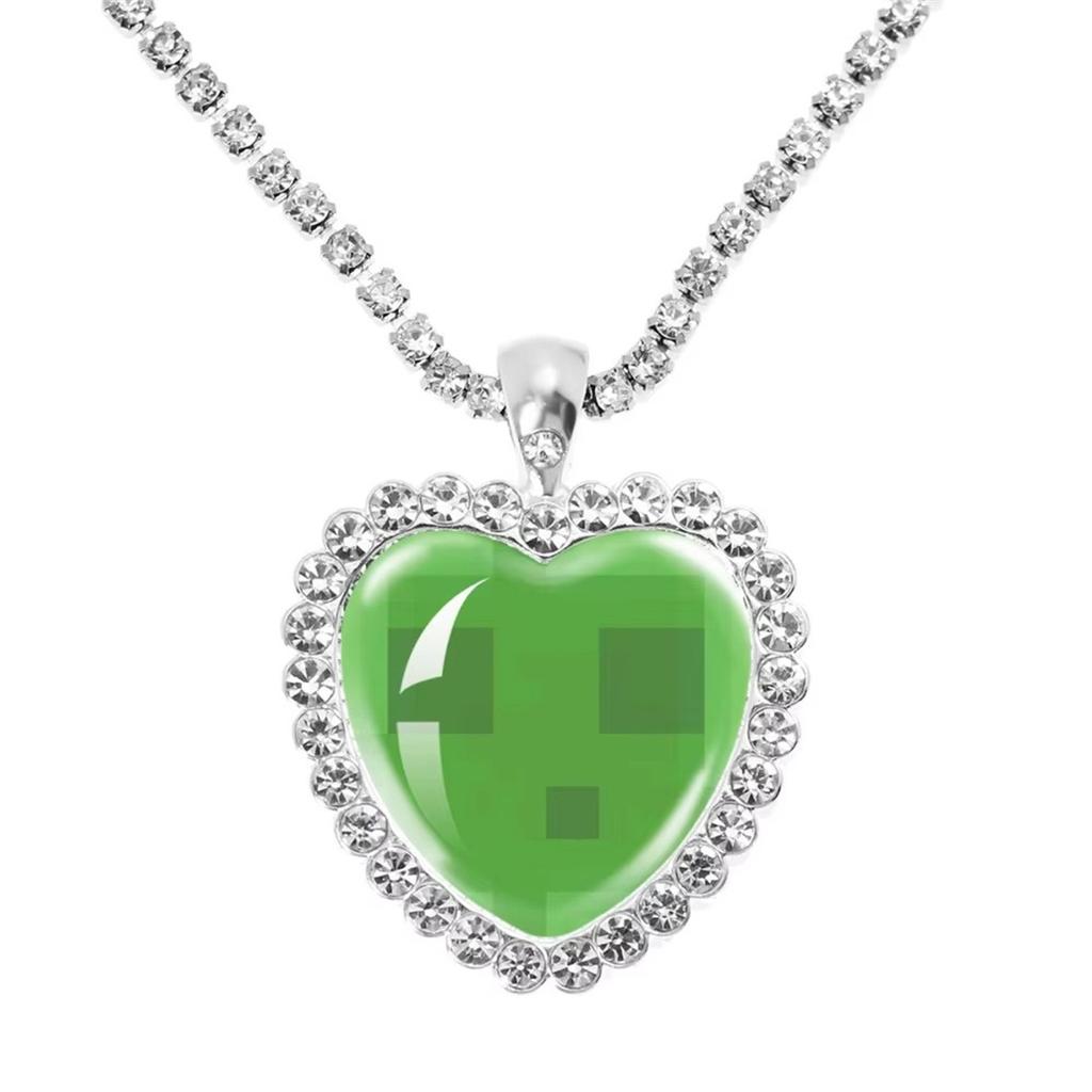 Fun Pixel Block-themed Heart Necklace Accessories, Heart Pendant, Sweater Chain, Rhinestone Necklace