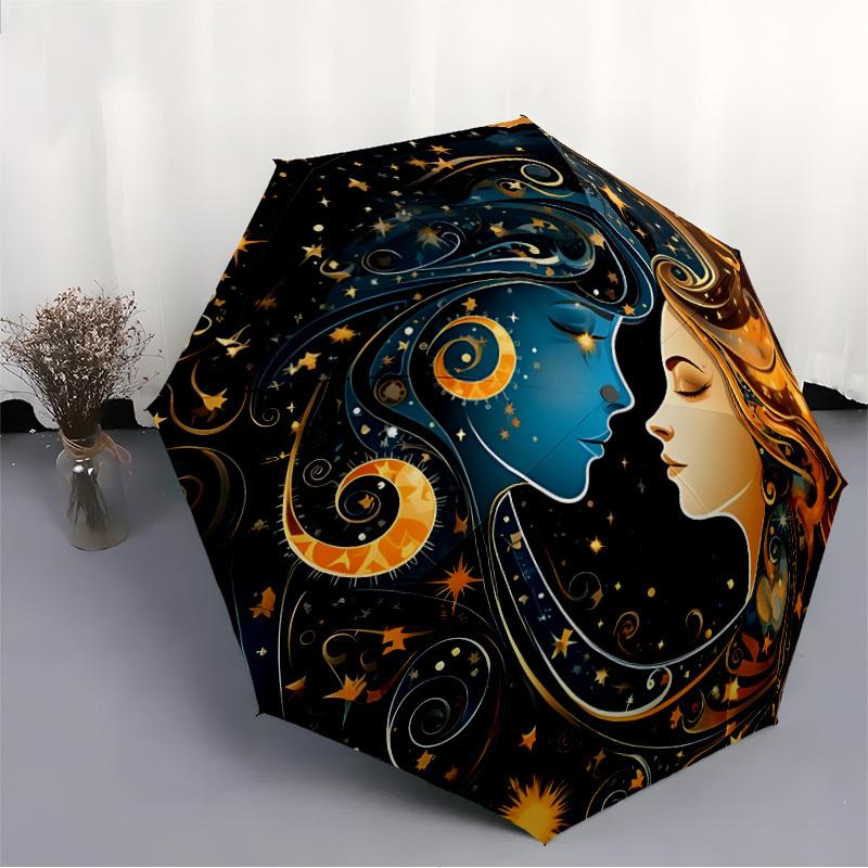 1pc Cosmic Harmony YinYang Automatic Folding Umbrella Compact Lightweight Travel Umbrella with 8-Rib Sturdy Frame, Windproof & Self036