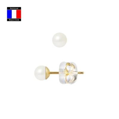 Compagnie Générale des Perles – Ohrringe aus echten Zuchtperlen, 4–5 mm, 18 Karat Gelbgold, Sicherheitssystem – Damenschmuck
