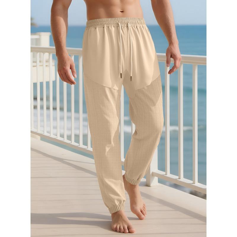 Spring Summer Men's Drawstring Waist Jogger Pants Casual Lightweight Beach Trousers