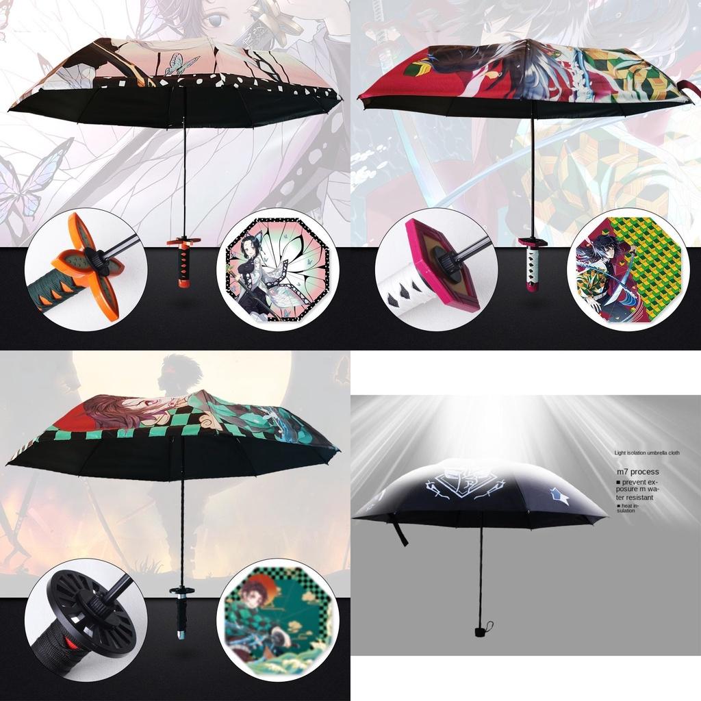 Anime Demon Slayer Three-fold Umbrella For Sun And Rain Protection