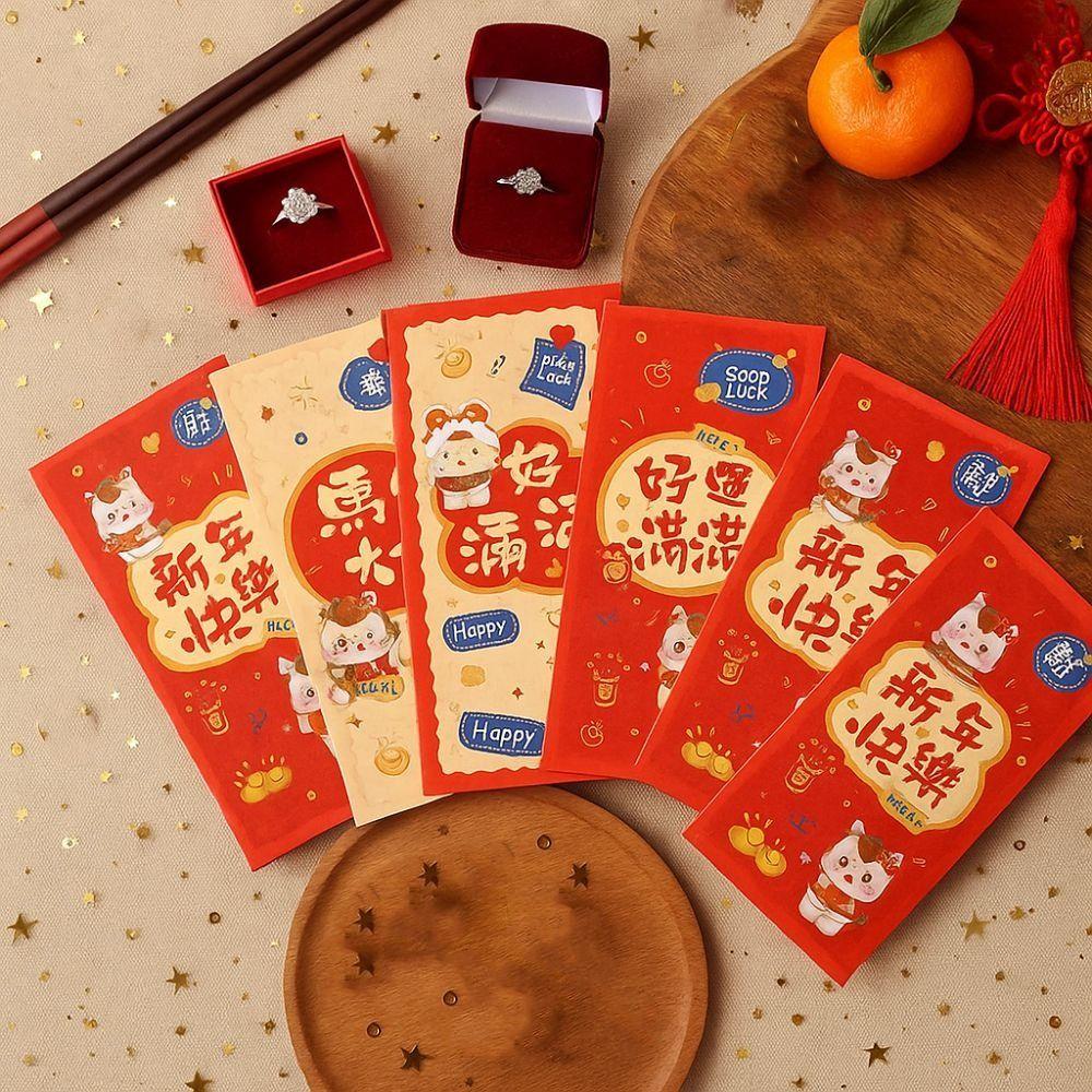 6pcs Chinese 2026 New Year Red Envelope Cartoon Spring Festival Envelope  New Year Gift