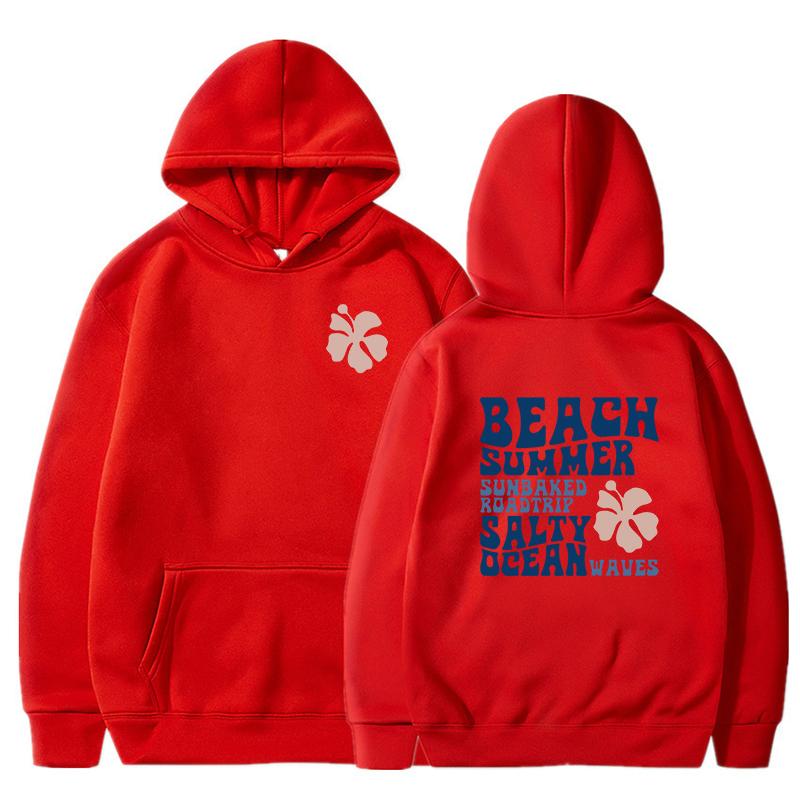 2024 Mode Floral Buchstaben Hoodie Damen Strand Sommer Salzig Ozeanwellen Grafik Kapuzenpullover Locker Langarm Ästhetik Sweatshirts