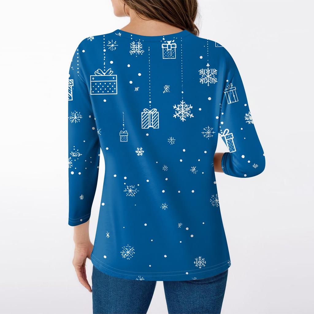 Women's T Shirt CHristmas Print 3/4 Sleeve Daily Weekend Fashion Basic V- Neck Regular Top