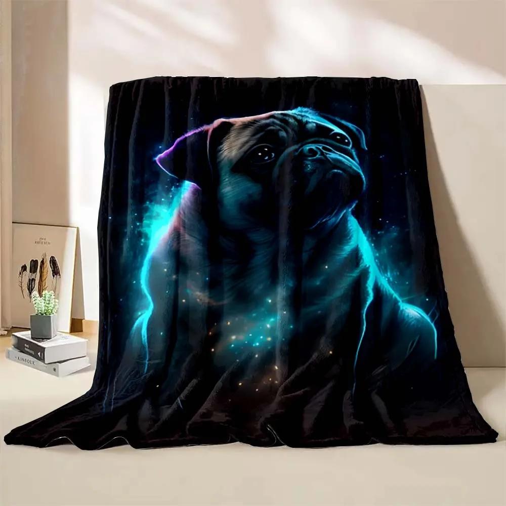 Cute Pet Dog Pug Print Throw Blanket Soft Cozy Flannel Blanket Lightweight Warm Bed Blanket for Couch Sofa Camping Office Travel